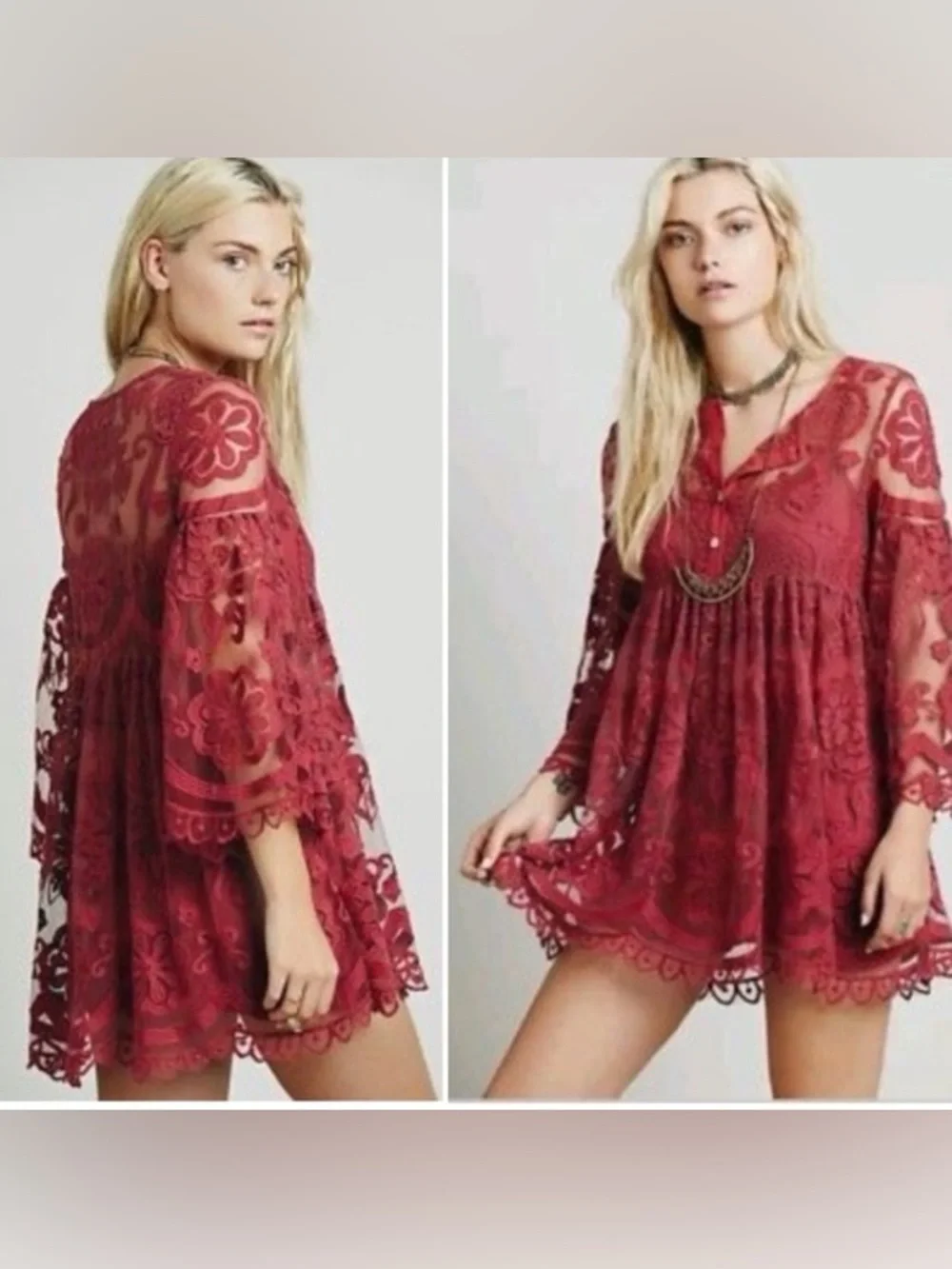 Jens Pirate Booty for Free People Berry Lace Sheer Lace Tunic Dress Overlay